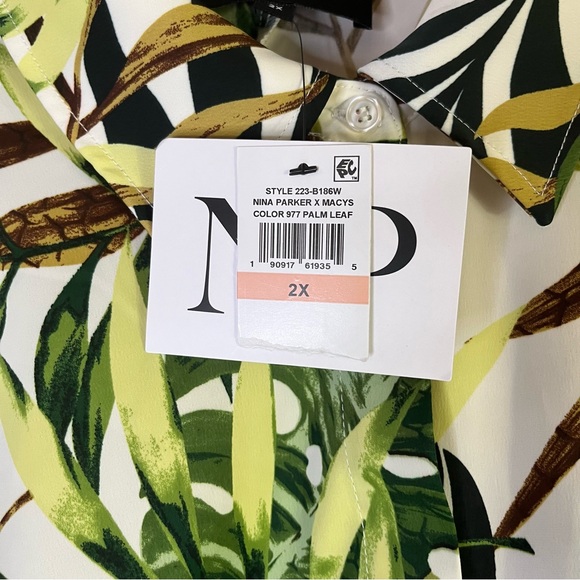 Nina Parker Tropical Print Palm Leaf Blouse Size 2X - Picture 3 of 5